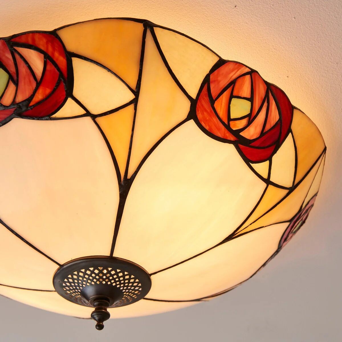 TF Ingram Handcrafted Stained Glass Ceiling Lamp - Vintage Art Deco Tiffany Light for Dining Room K1992