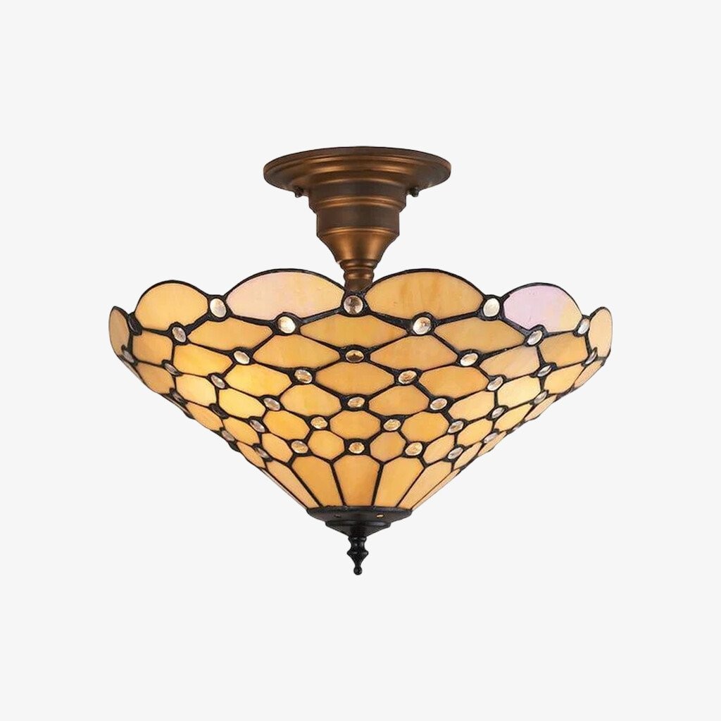 TF Pearl Handcrafted Tiffany Ceiling Light - Art Deco Stained Glass Light for Hallway or Living Room K1967