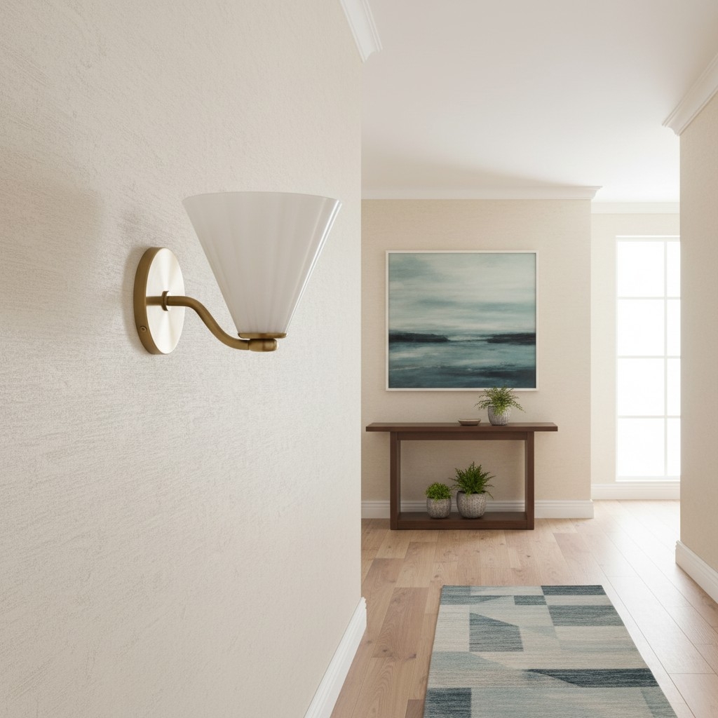 Mivie Modern Rippled Milk Glass Wall Sconce - Compact Profile for Bedrooms and Hallways K2337