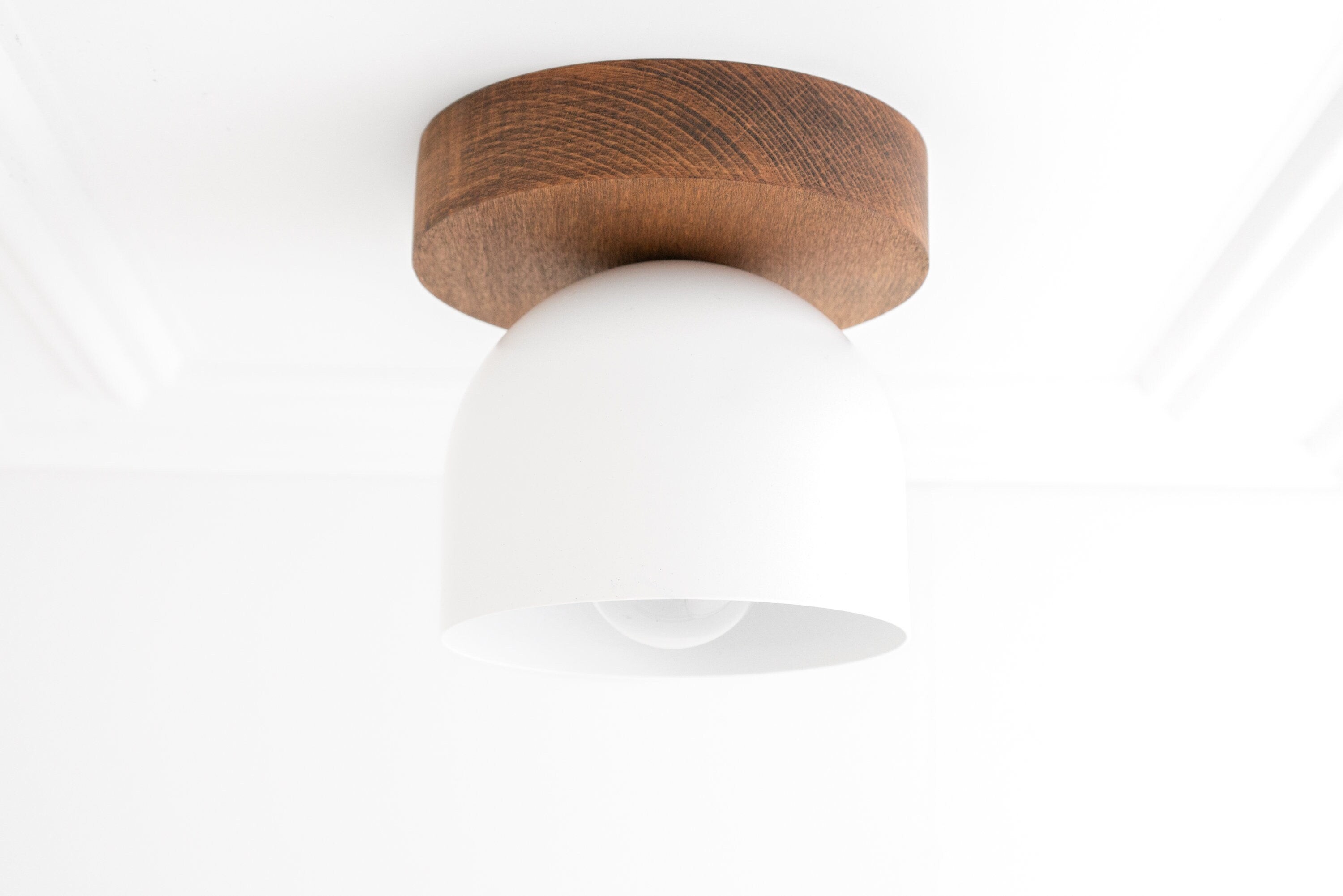 Metio Dome Flush Mount Ceiling Light - Oak Finish with Metal Shade K1421