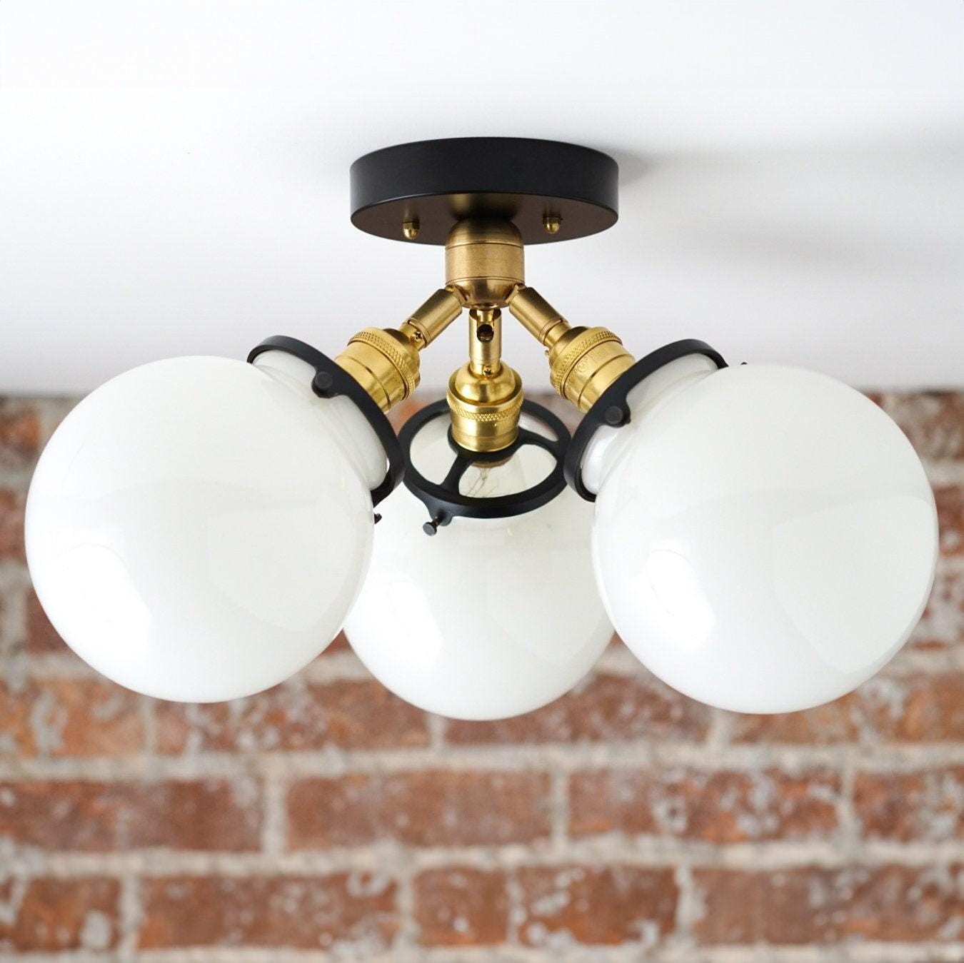 Glorica Glass Globe Light - Mid Century Semi Flush Ceiling Lamp K1517