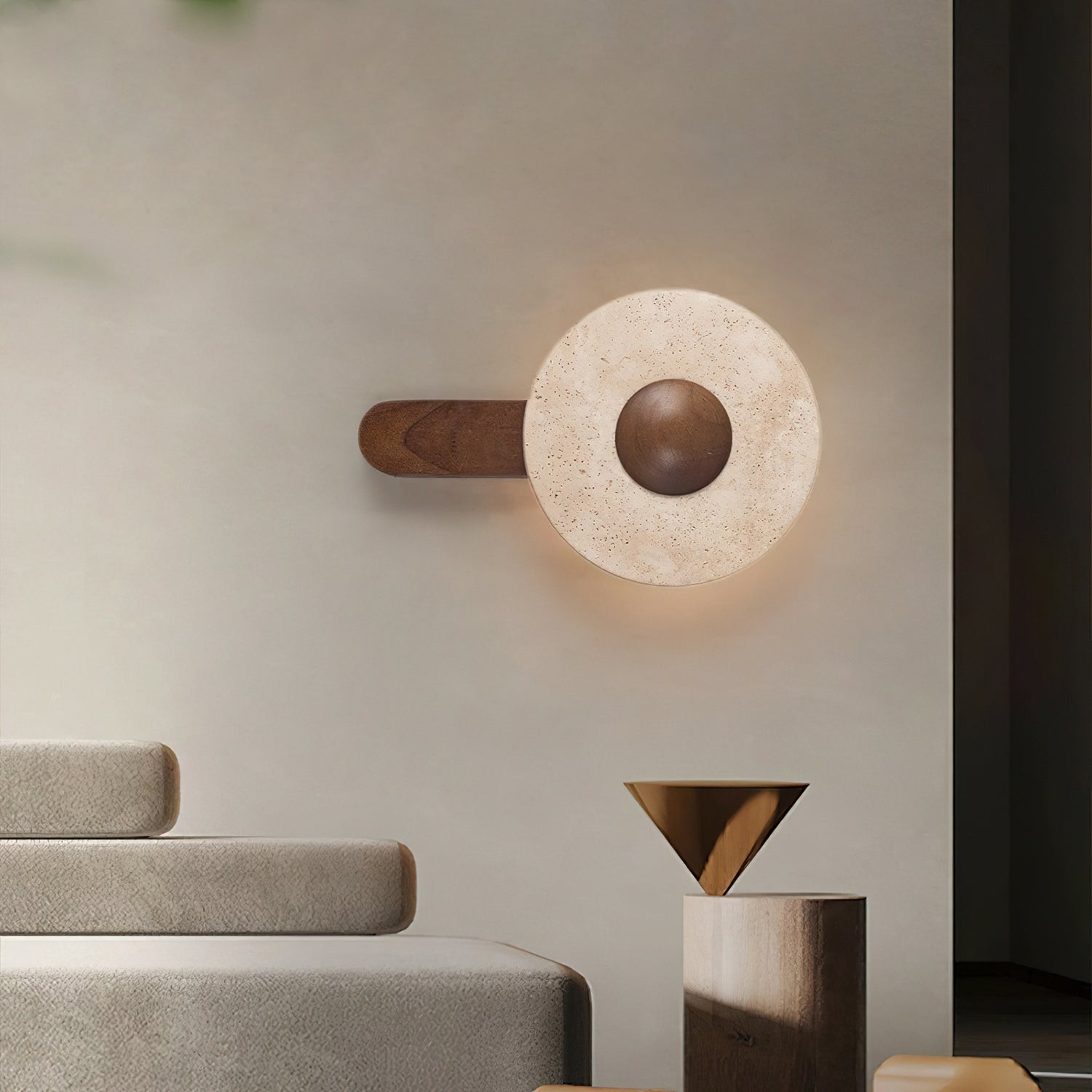 Yellow Travertine Wood Wall Lamp K849