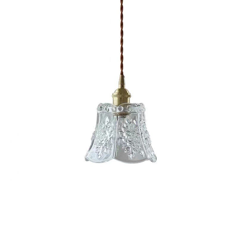 Traditional Japanese Brass Walnut Glass Ceramic Cylinder Conic Flower Bowl 1-Light Pendant Light For Dining Room K1280