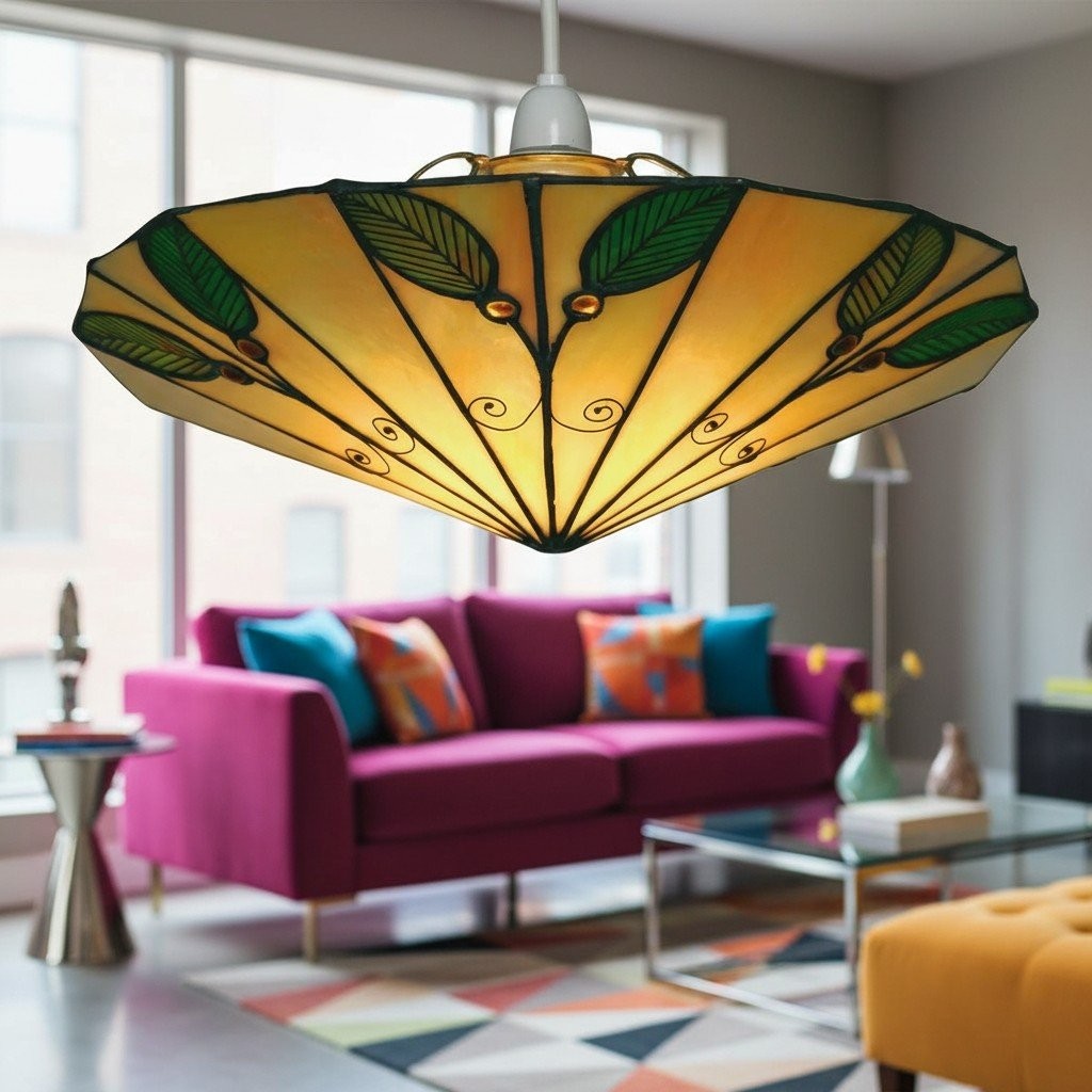 TF Harken Tiffany Geometric Leaf Pendant Lamp - Classic Accent Lighting for Bedroom K1795