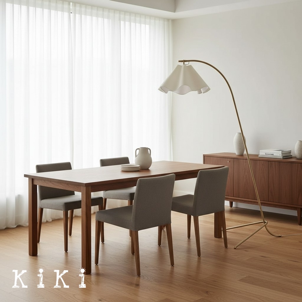 Oslan Sculptural Linen Shade Floor Lamp - Curved Metal Frame Floor Light for Living Room K1147
