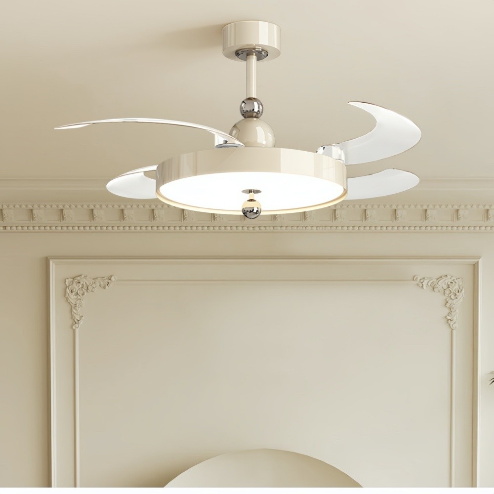 Modern Cream Invisible Ceiling Fan Light with Transparent Blades K1112