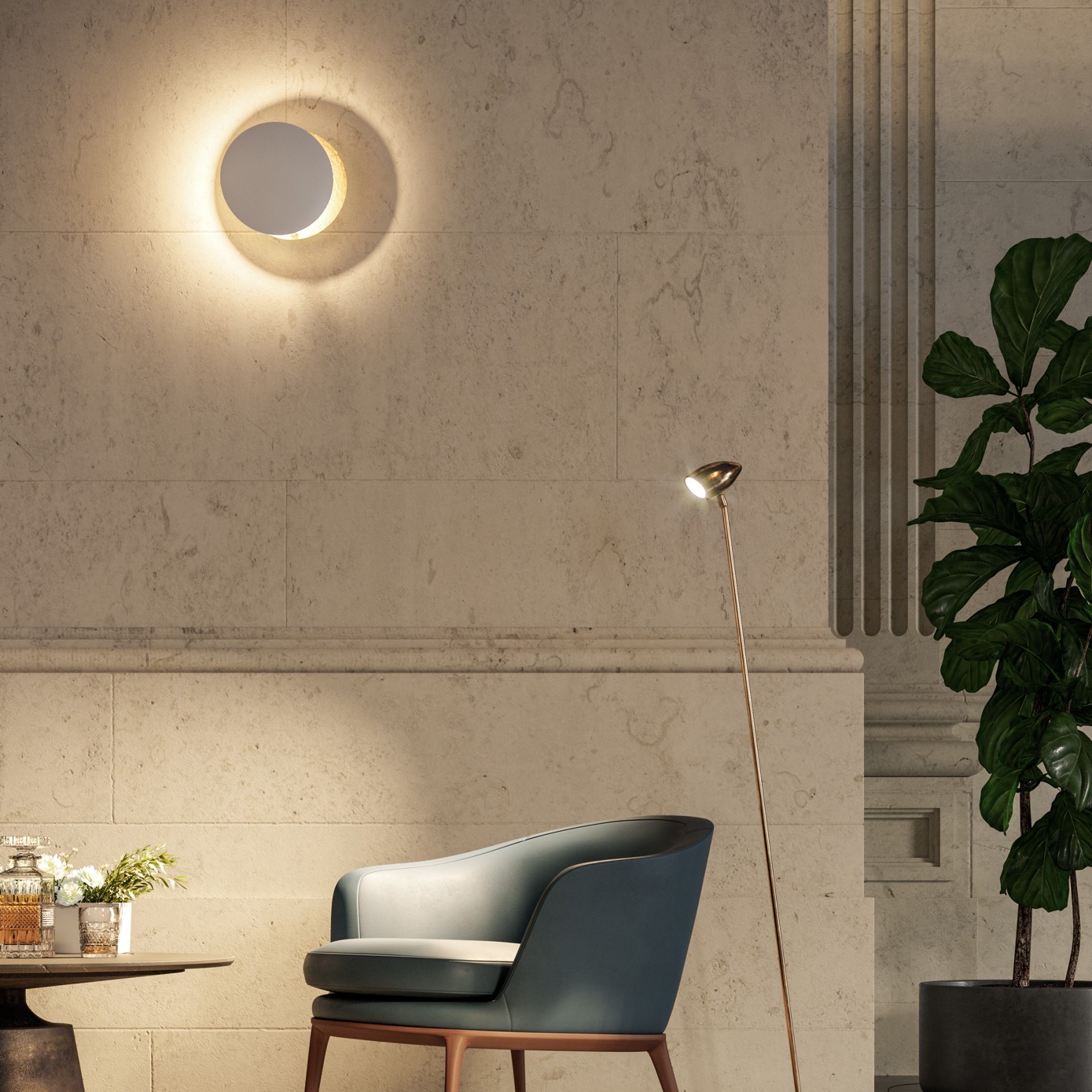 Elegant Round Lederam Wall Lamp - Modern Metallic Wall Light for Living Room