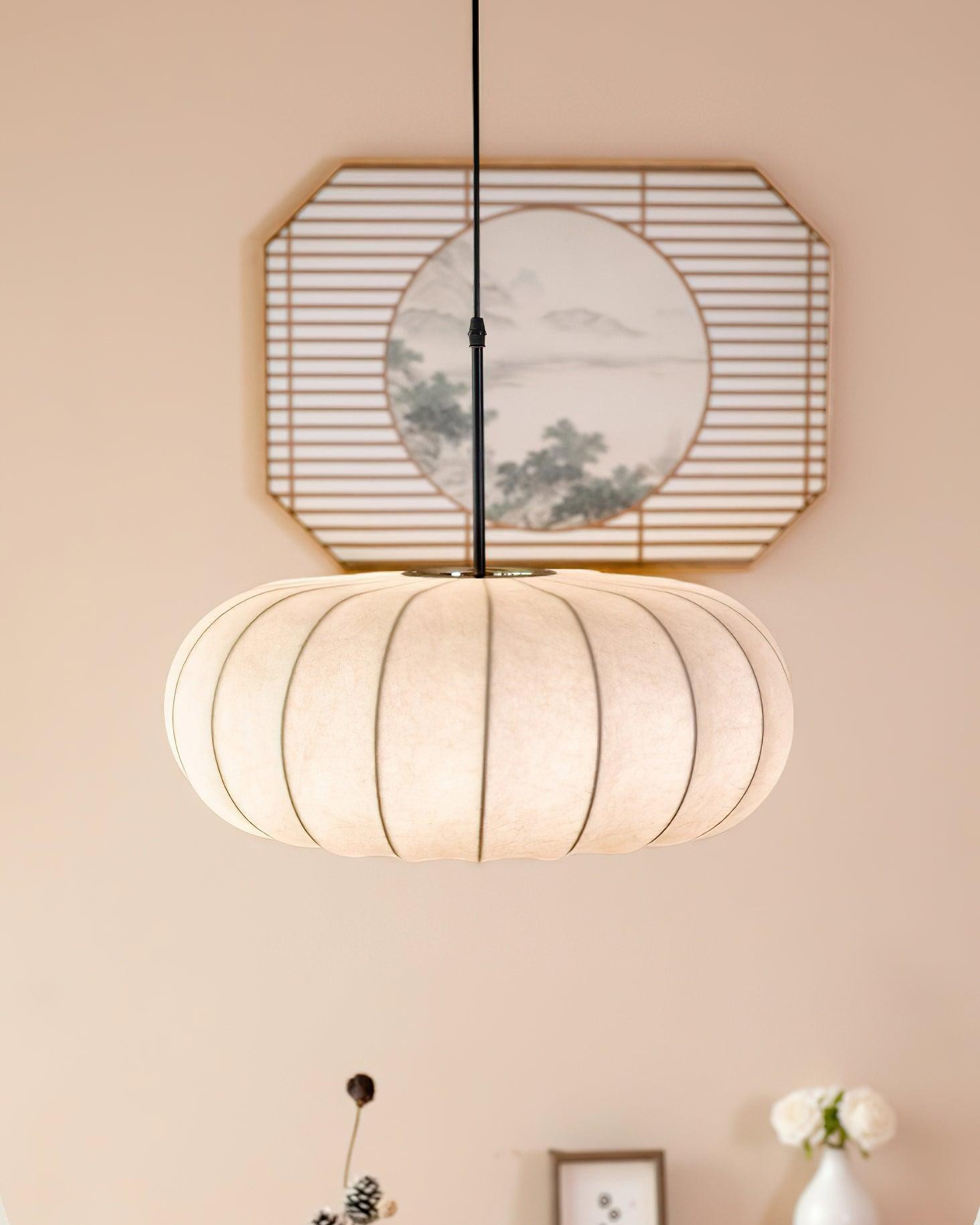 Simple Wabi-sabi White Lantern Fabric Pendant Lamp K744
