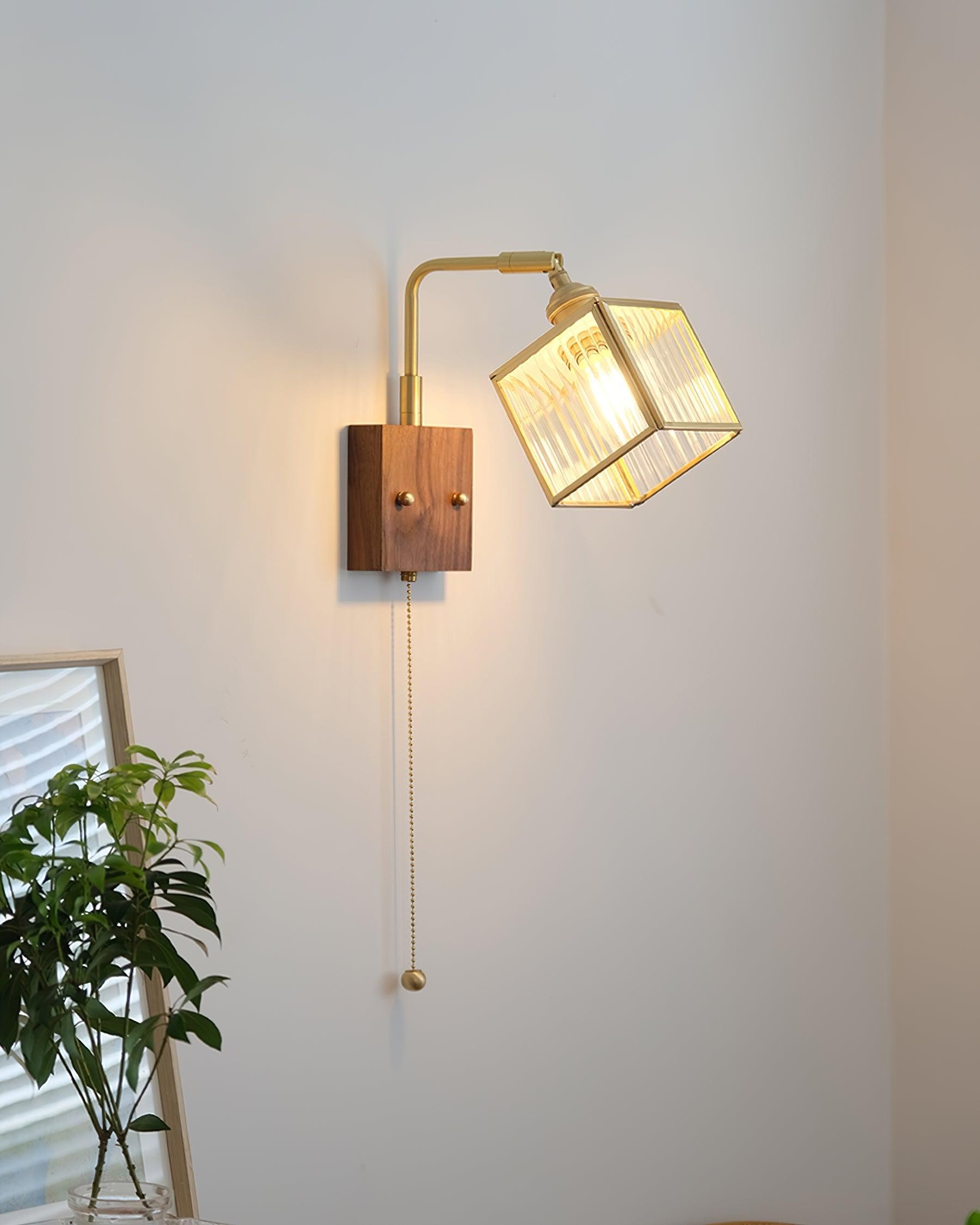 Square Glass Adjustable Wooden Wall Lamp K541
