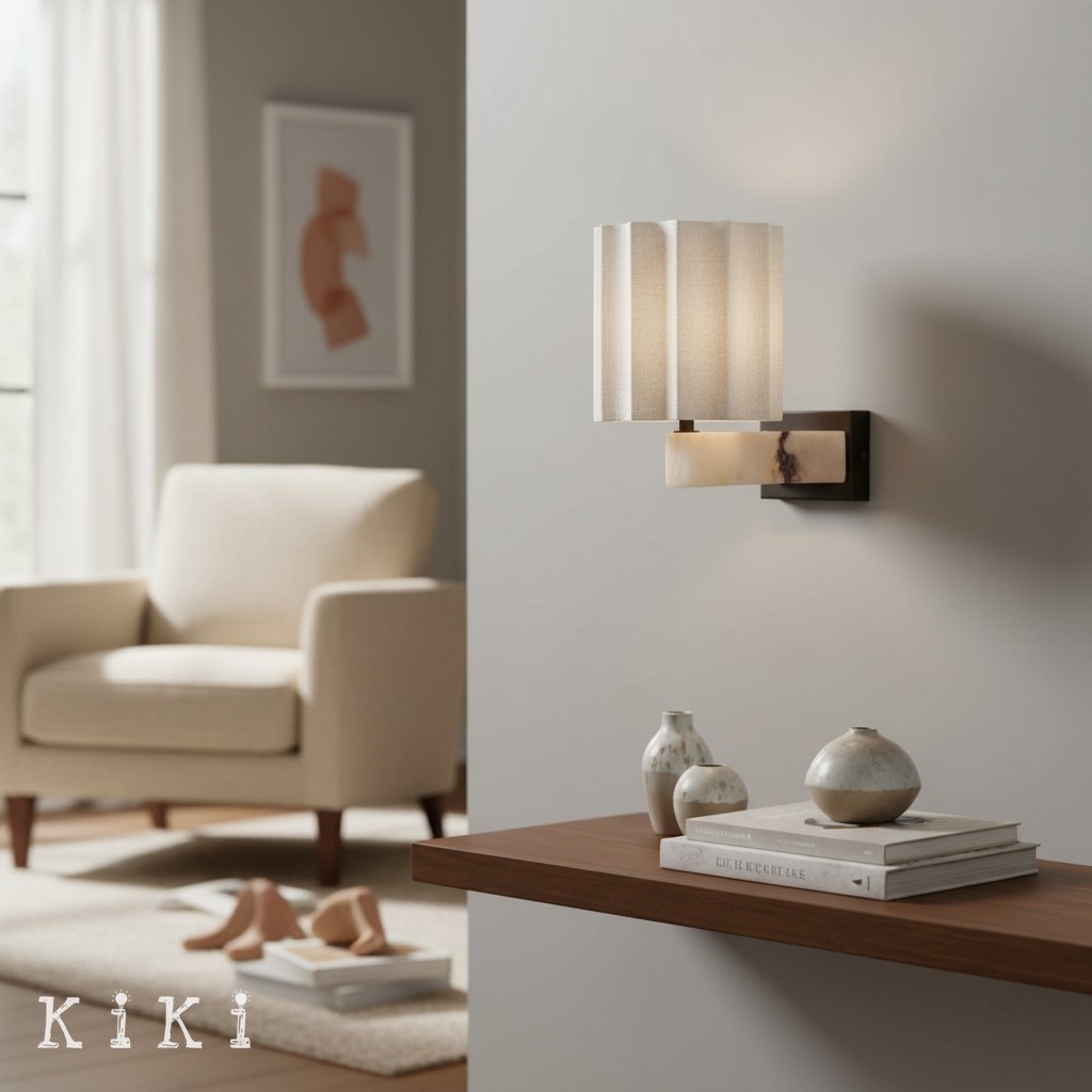 Cavilon Modern Wall Light - Organic Marble and linen shade Lighting for Home Spaces K1679