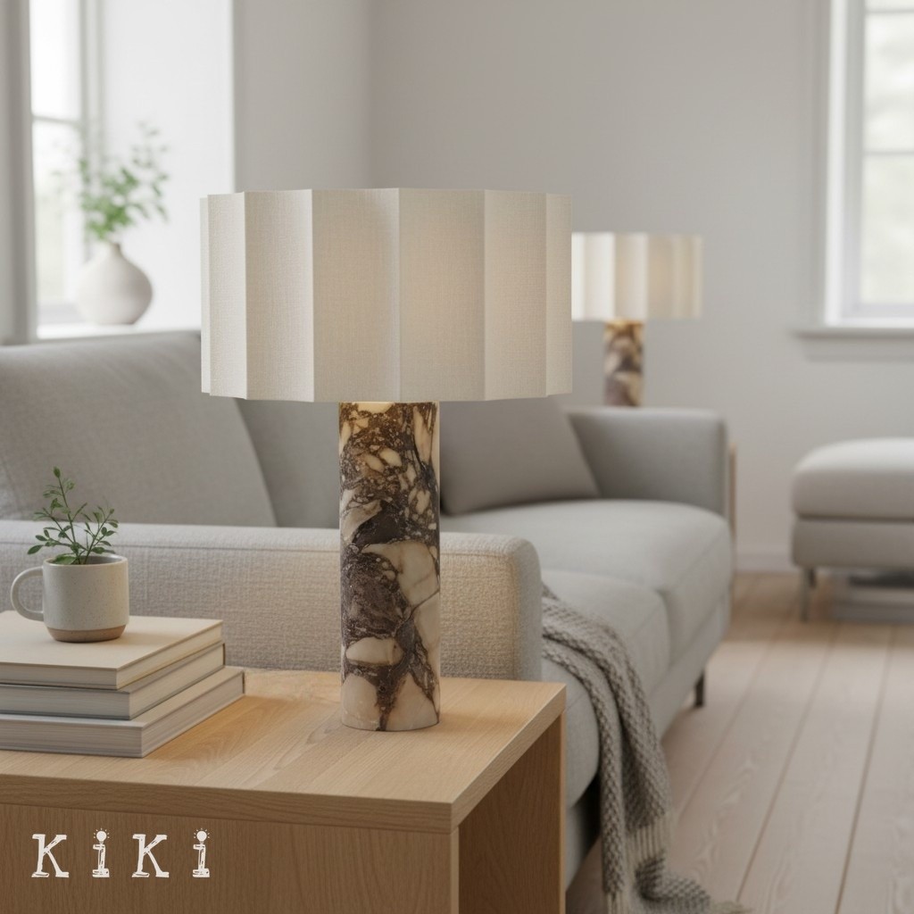 Cavilon Soft Ambient Table Lamp - Stylish Fan Shaped Shade with Marble Base K2053