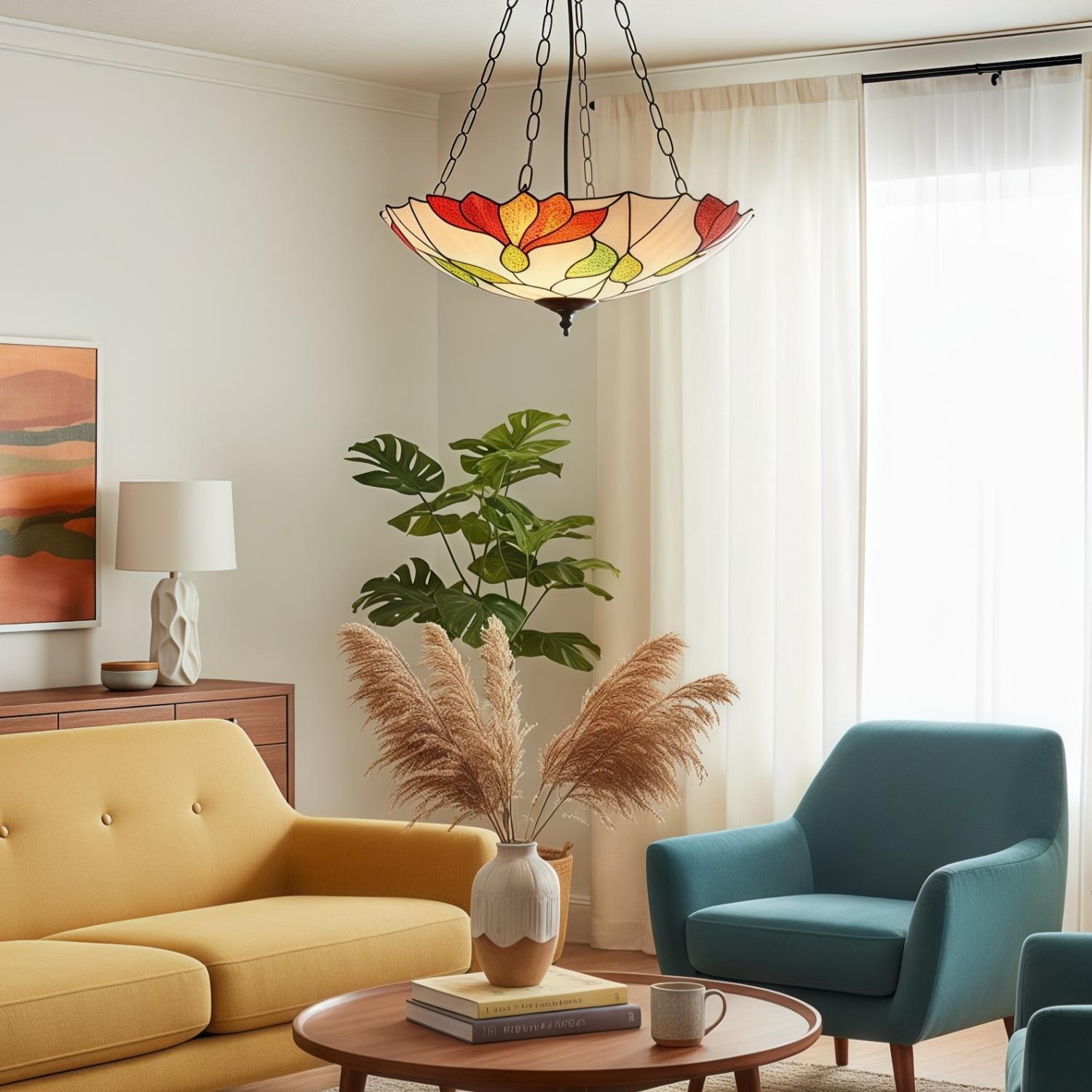 TF Botanica Floral Glass Ceiling & Pendant Lighting - Art Glass Style Fixture for Rooms K1942