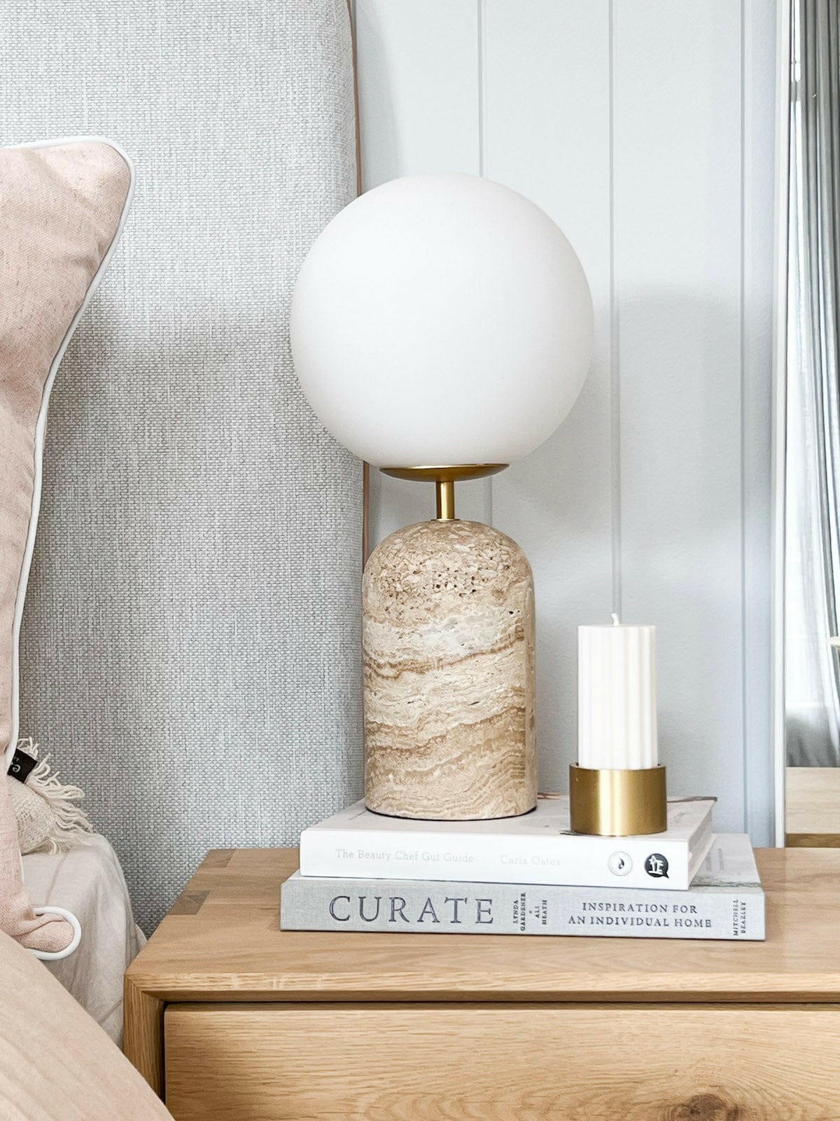 Modern Minimalist Travertine Base Glass Orb Table Lamp K876