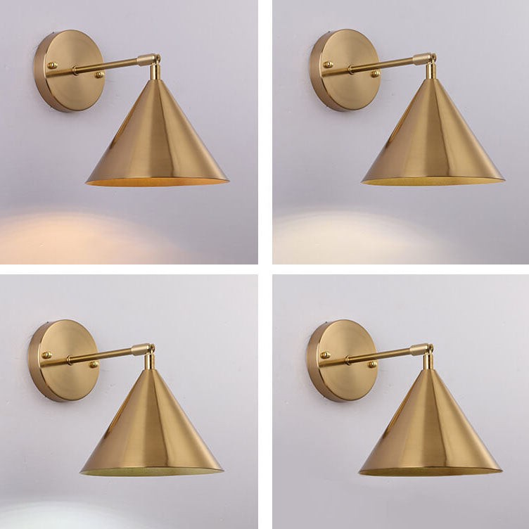 Modern Simple Iron Plated Brass Cone Round 1-Light Wall Sconce Lamp K1235