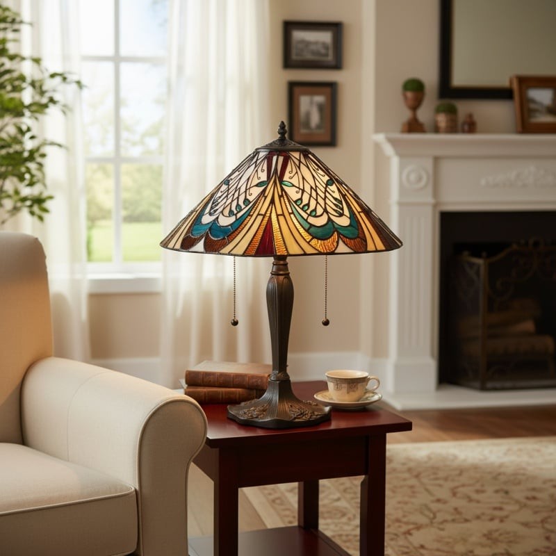 TF Hector Art Nouveau Table Lamp - Stained Glass Shade Decorative Lighting for Living Room or Bedroom K2019