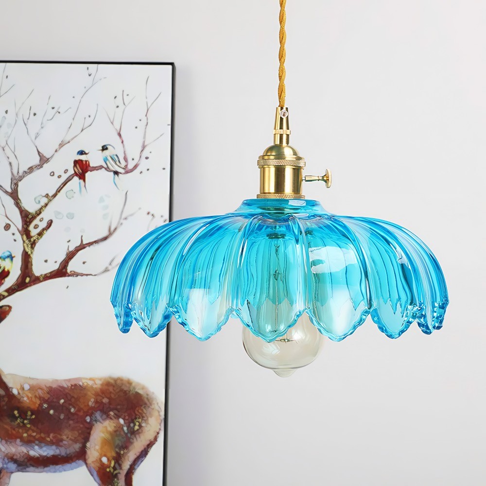 Antique Petal Brass Glass Pendant Light K68