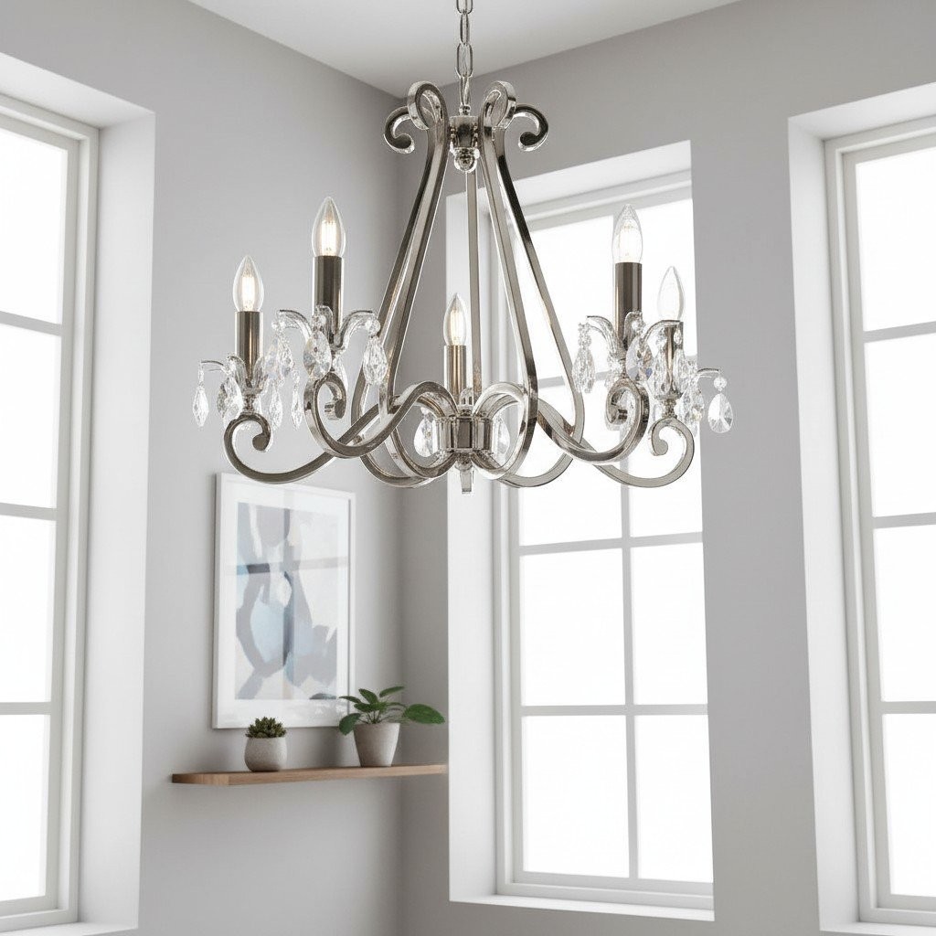 Talonis Crystal Chandelier - Traditional Candle-Style Brass and Nickel for Living Room and Dining Room K1930