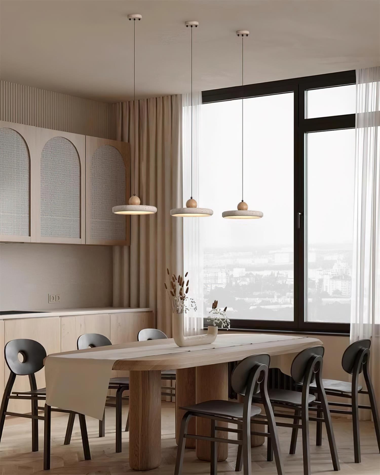 Modern Minimalist Wood Travertine Disc Pendant Light K478