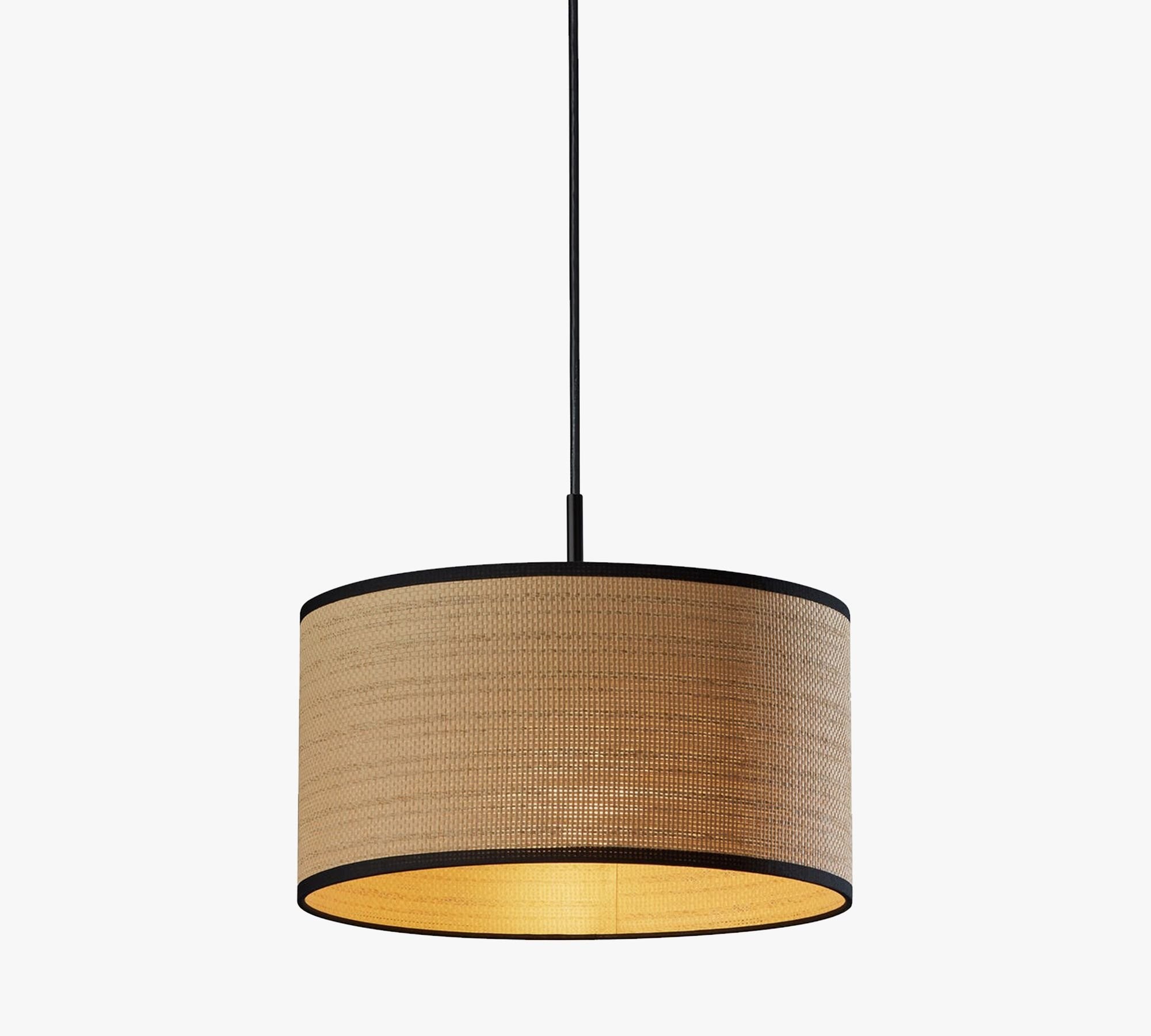 Dumora Fabric Drum Shade Pendant Light - Linen Design Hanging Light K1419