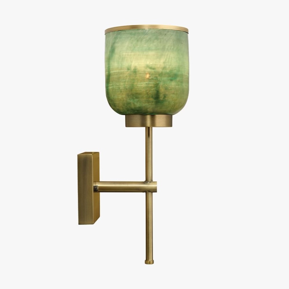 Helvo Vintage Metal Single Sconce - Green Glass Wall Light for Home Decor K1165