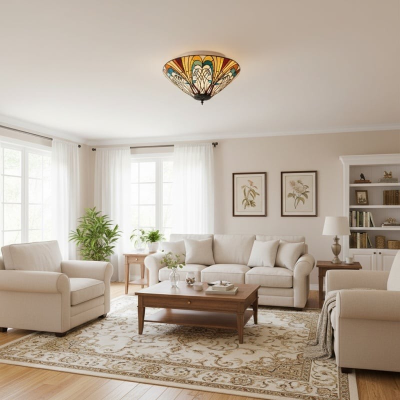 TF Hector Ceiling Light - Handcrafted Stained Glass Design Semi‑Flush or Pendant Fixture for Home K1990