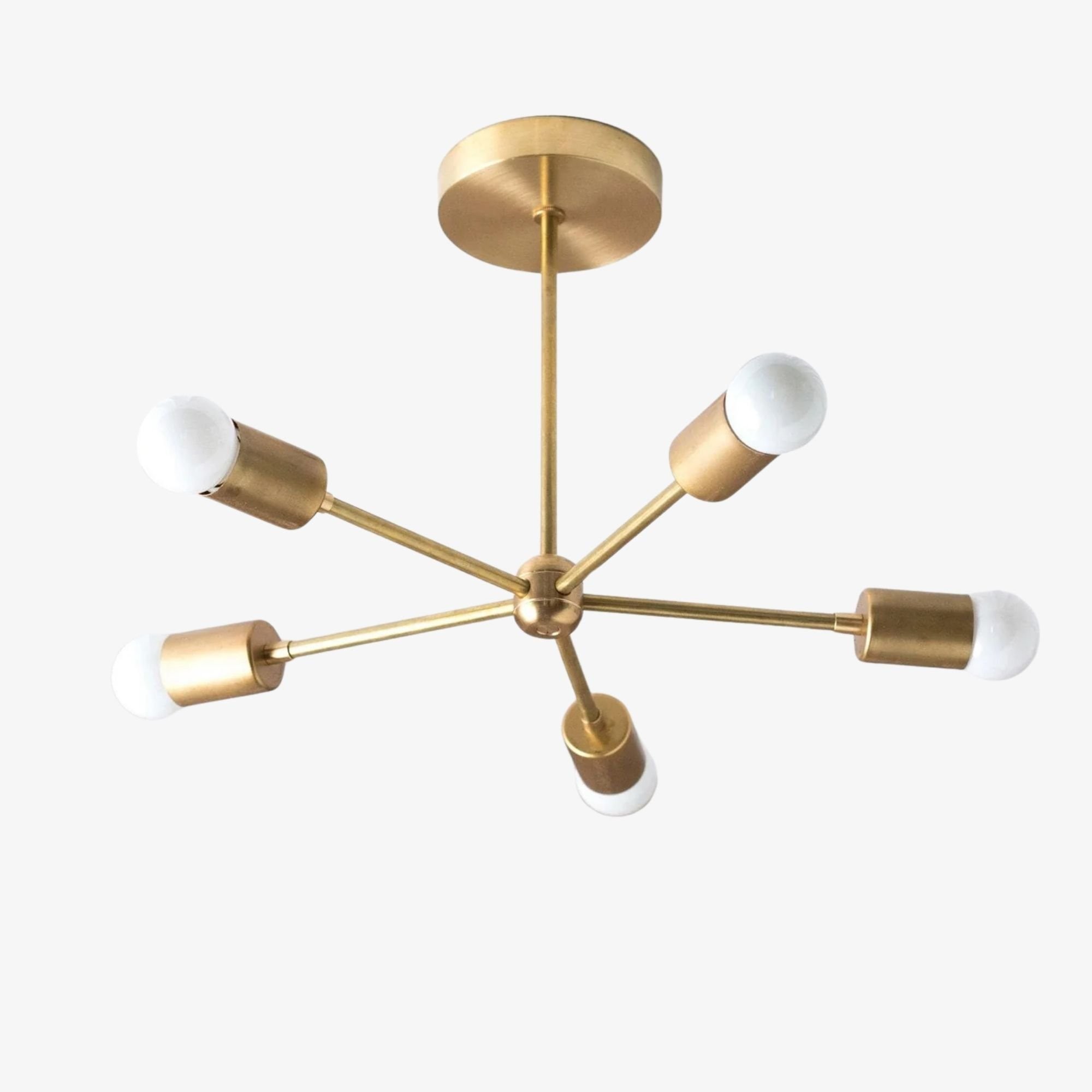 Mobilux Line Mid Century Gold Sputnik Chandelier - Geometric Brass Fixture K1445