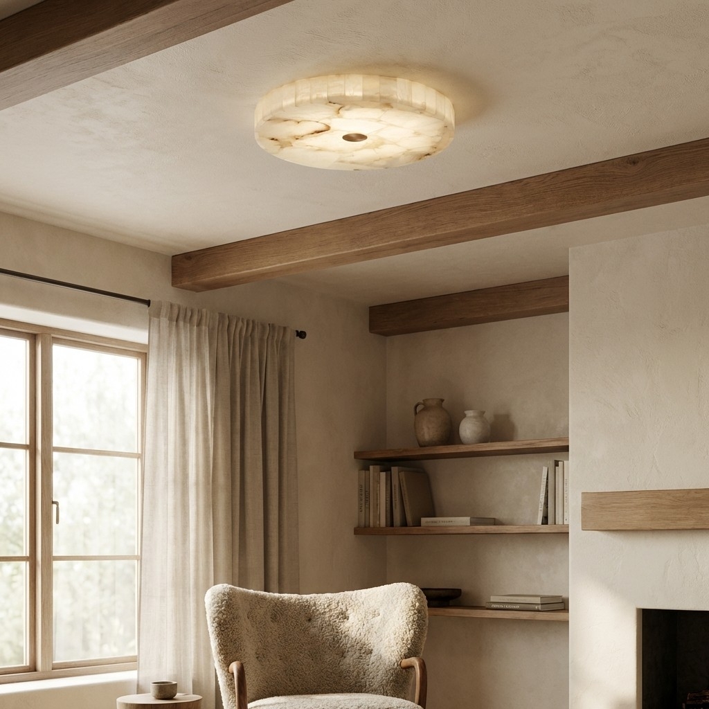 AlbaSphere Modern Round Ultra Thin Ceiling Lamp - Alabaster Contemporary Home Lighting K2319