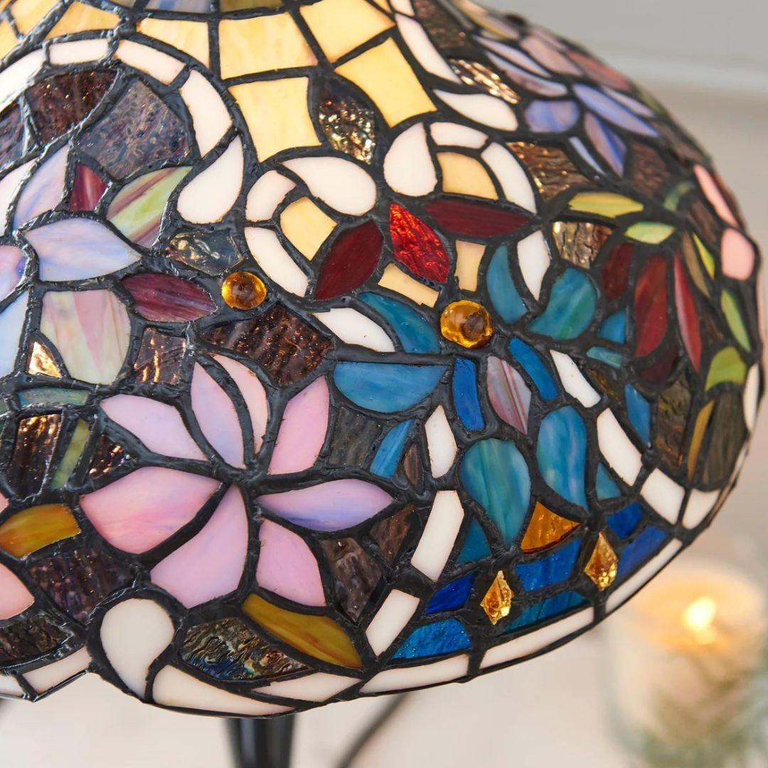 TF Sullivan Tiffany Table Lamp - Floral Stained Glass Design for Bedroom K1880
