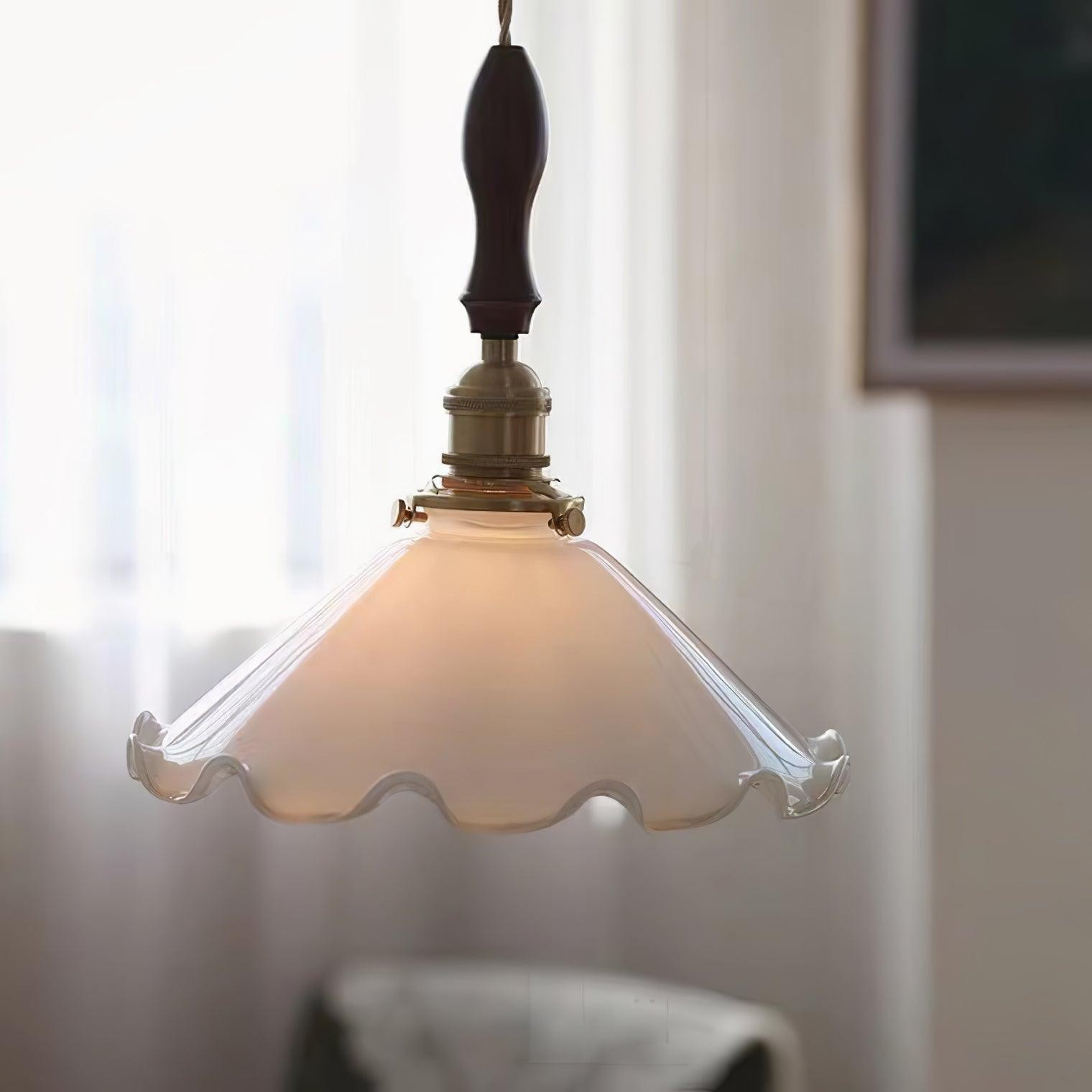 Vintage White Glass Skirted Pendant Lamp K389