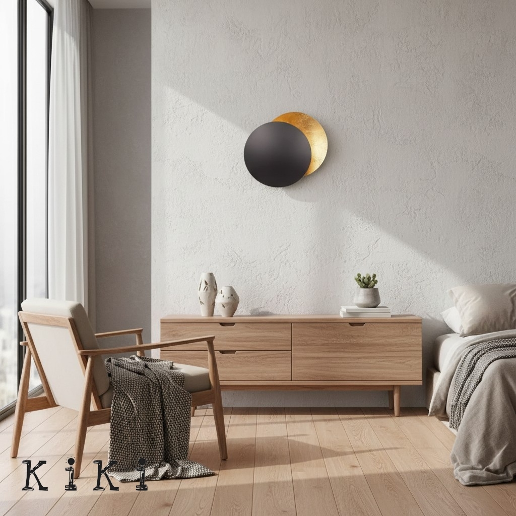 Elegant Round Lederam Wall Lamp - Modern Metallic Wall Light for Living Room