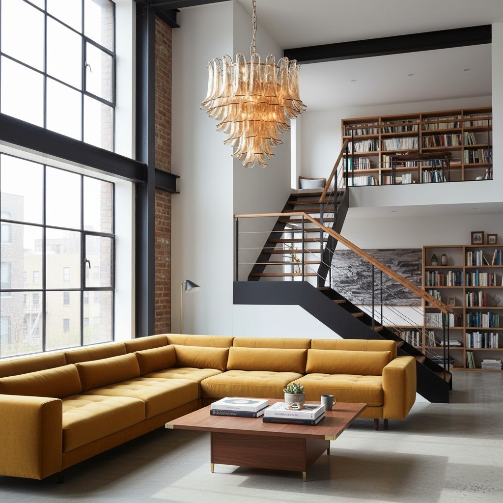 Murano Glass Petalo Chandelier - Mid Century Modern Chandelier For Stairwell And High Ceiling K2211