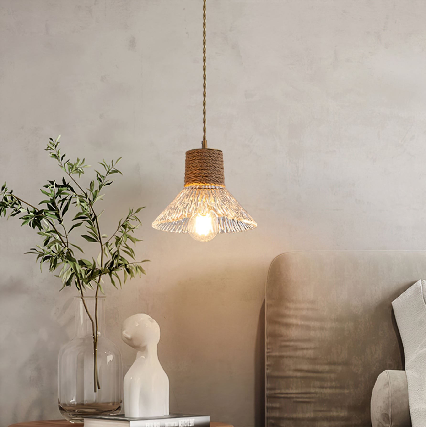 Hemp Rope Glass Pendant Lamp K1031