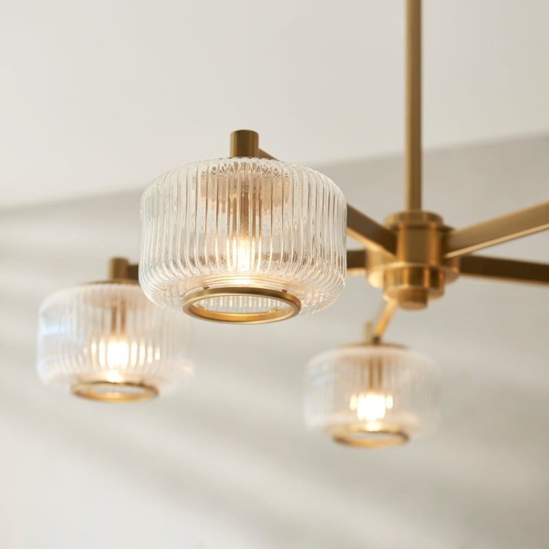 Canovus Chandelier with Ribbed Glass - Industrial Metal Living Room Light K1999