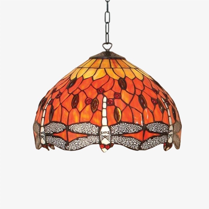 TF Dragonfly Tiffany Pendant Light - Art Nouveau Stained Glass Pendant for Living K1816
