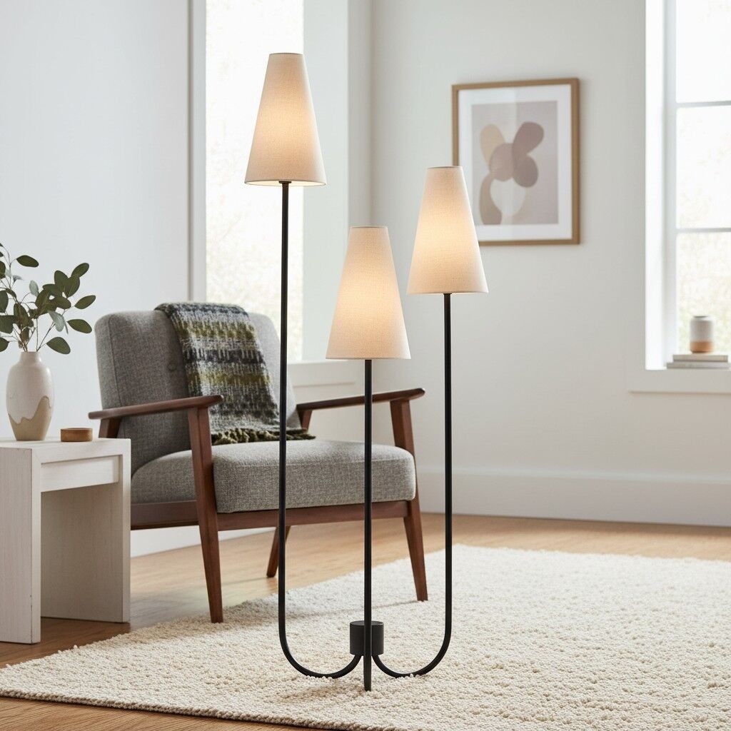 Cordove Three-Tapered Shade Floor Lamp - Modern minimalist Metal Fabric Light for Living Room K1626