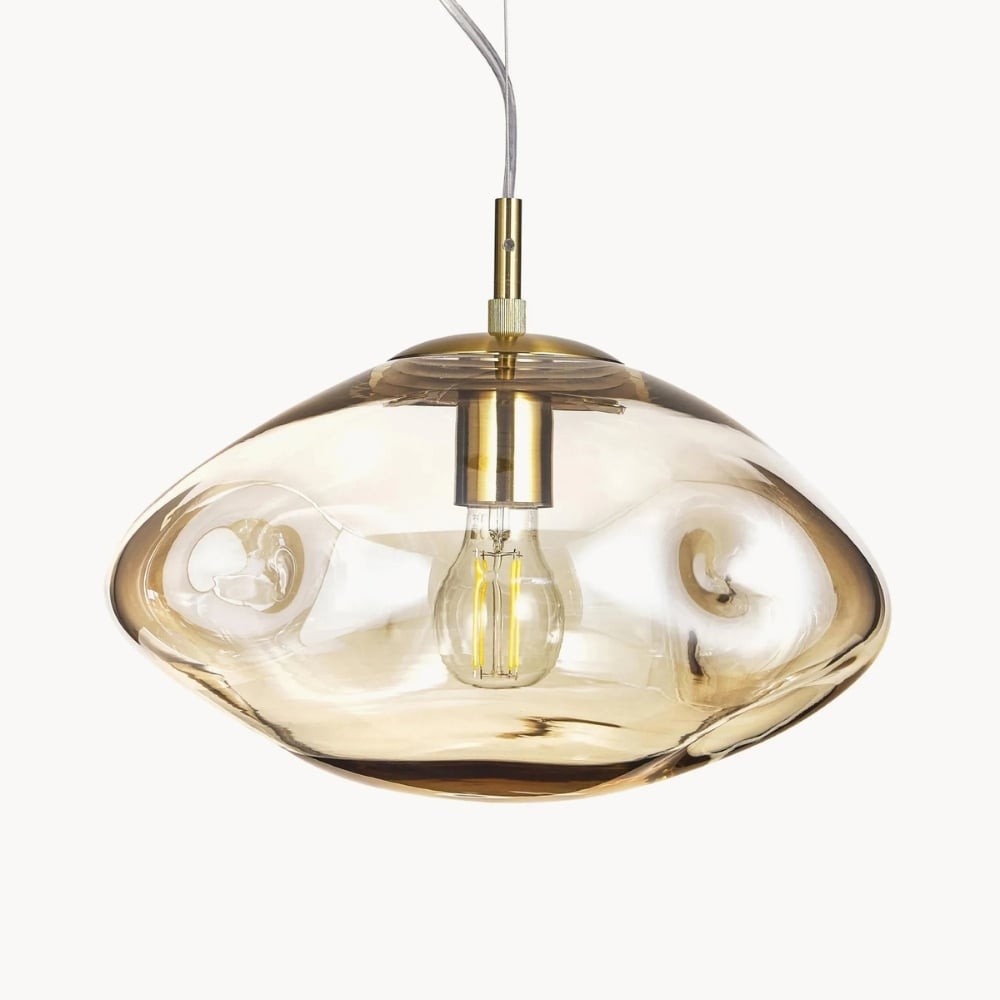 Glissora Soft Curved Glass Pendant Light - Hanging Pendant Glass and Metal for Dining and Kitchen Island K1750