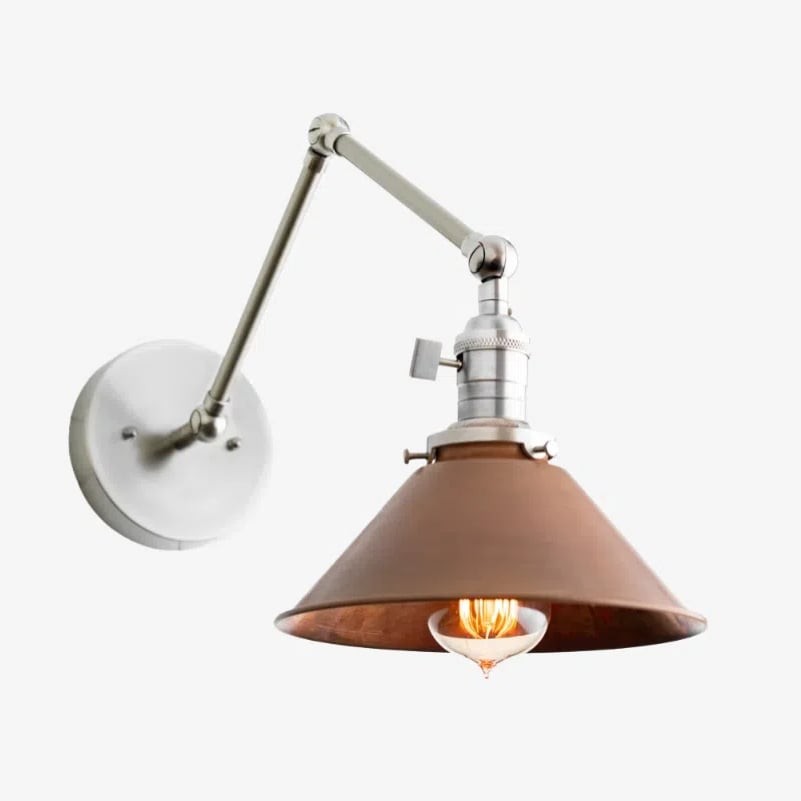Conique Metal Industrial Wall Sconce with Adjustable Arm - Vintage Copper Cone Shade for Task Lighting K1547