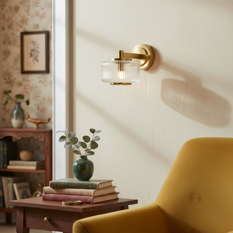Canovus Ribbed Glass Shade Wall Lamp - Elegant Brass Sconce K2008