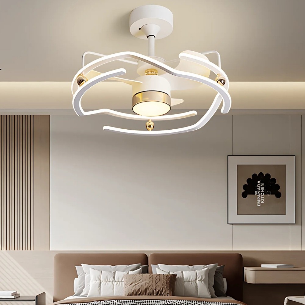 Modern White Led Ceiling Fan Light For Dining Room K1103
