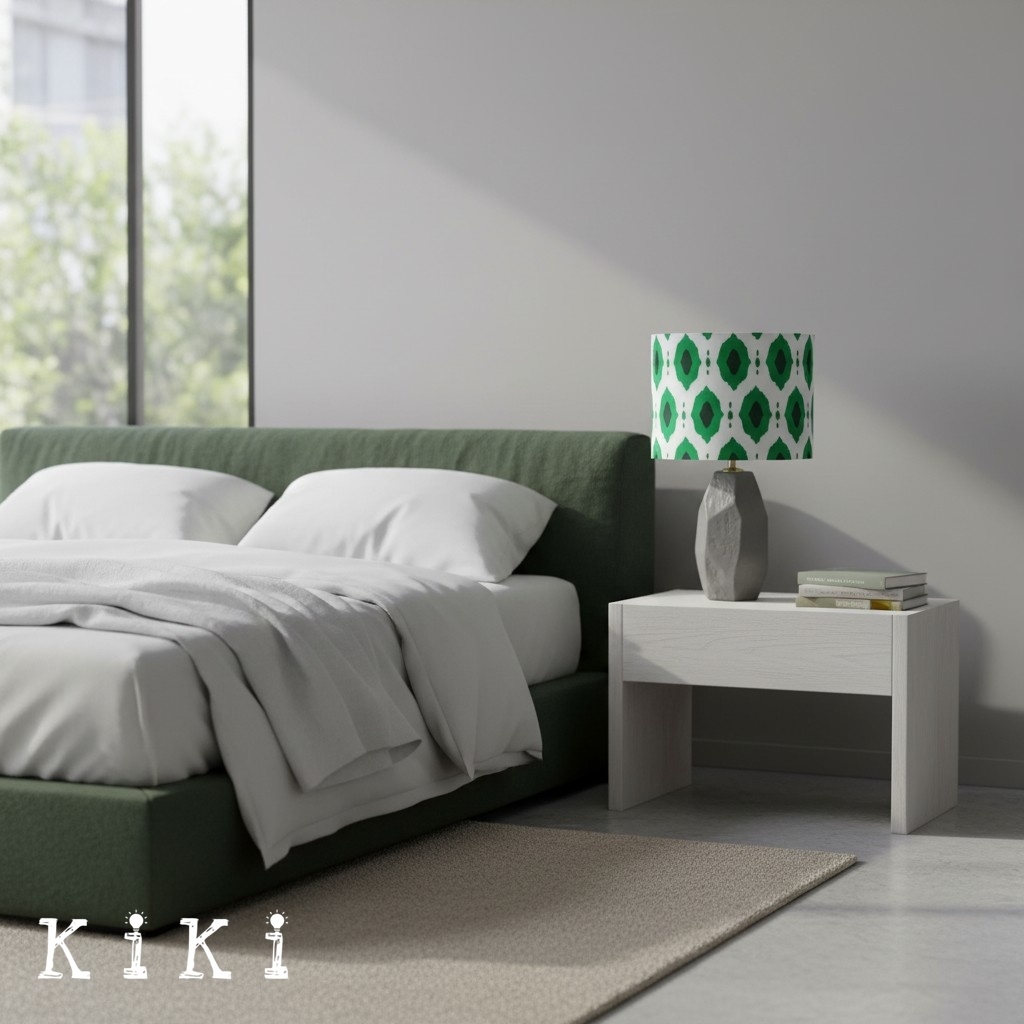Arivane Ceramic Fabric Shade Table Lamp - Geometric Patterns Shade Table Light for Bedroom K2356