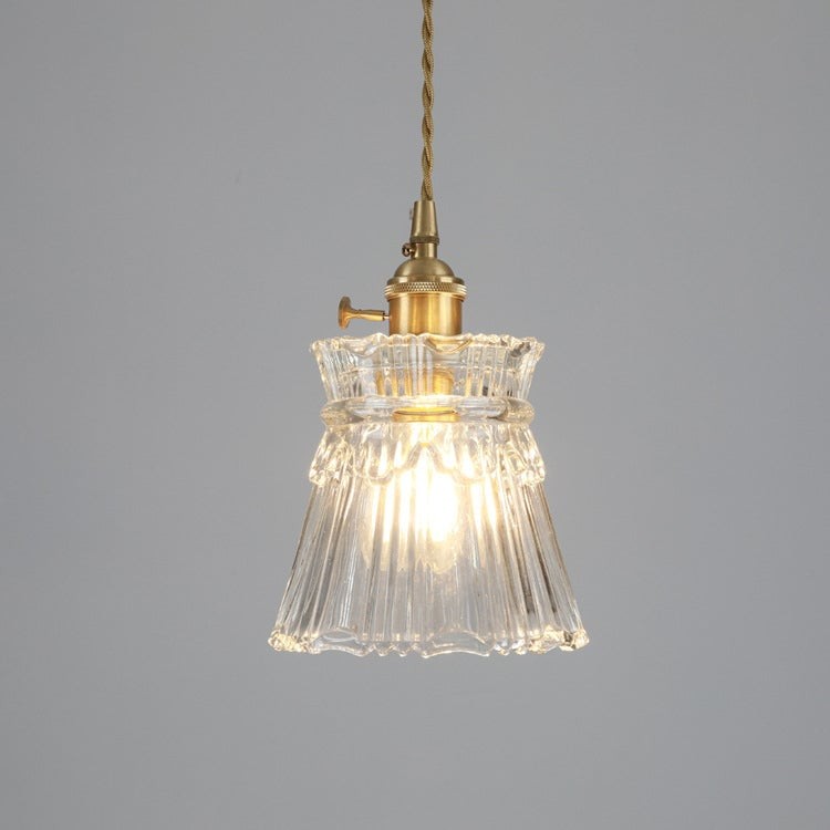 Traditional Japanese Brass Walnut Glass Ceramic Cylinder Conic Flower Bowl 1-Light Pendant Light For Dining Room K1280