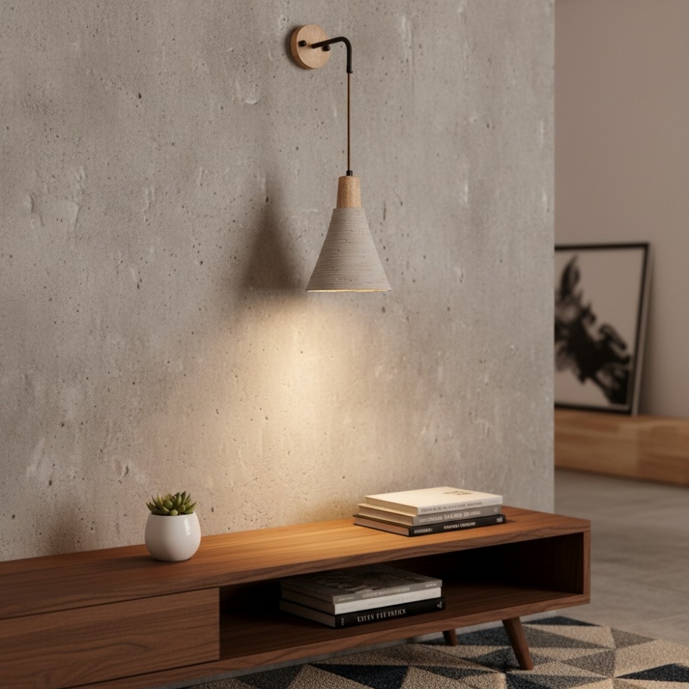 Solaraeon Microcement Minimalist Concrete Wall Sconce - Indoor Accent Lighting for Living Room K2311