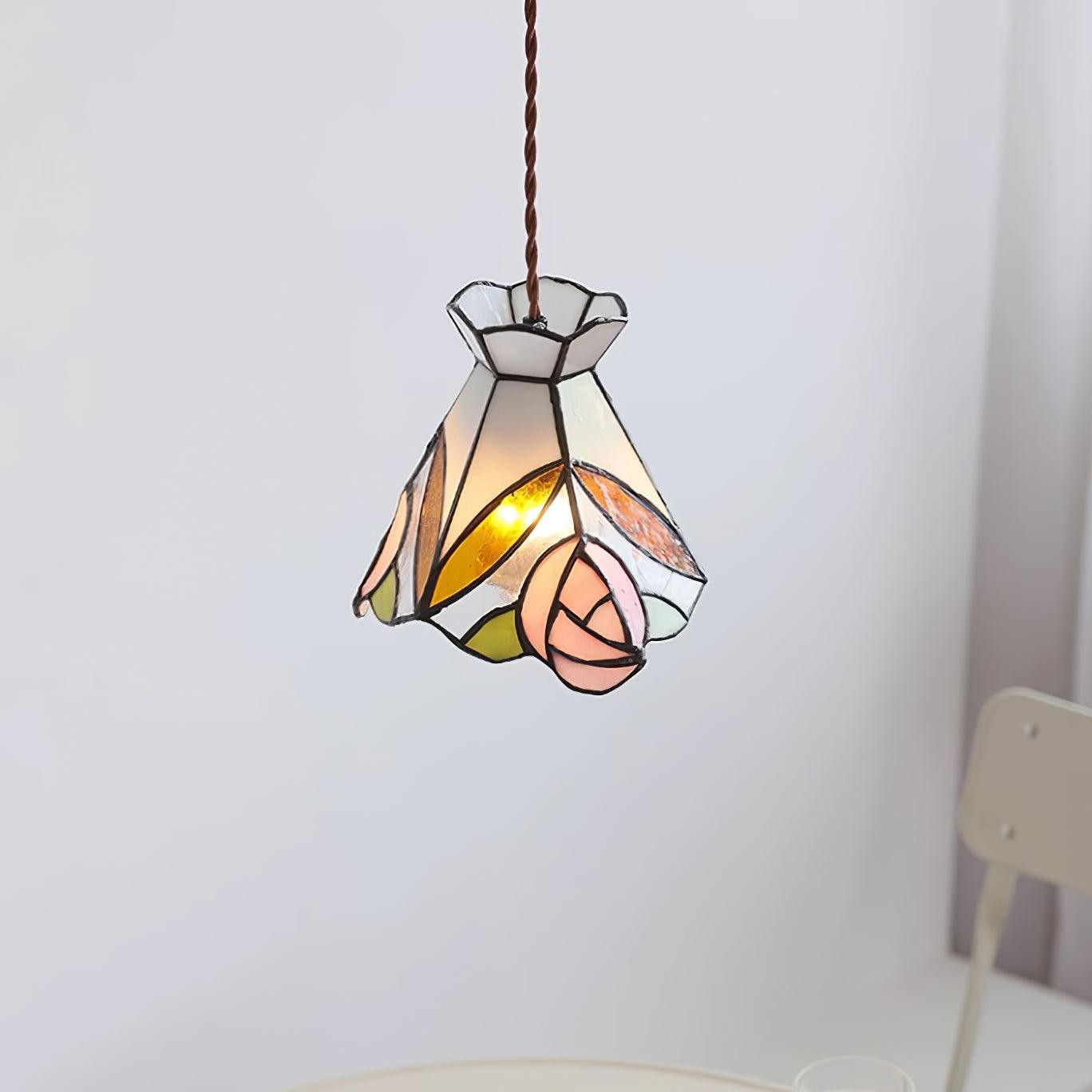 French Retro Rose Stained Glass Pendant Lamp K701