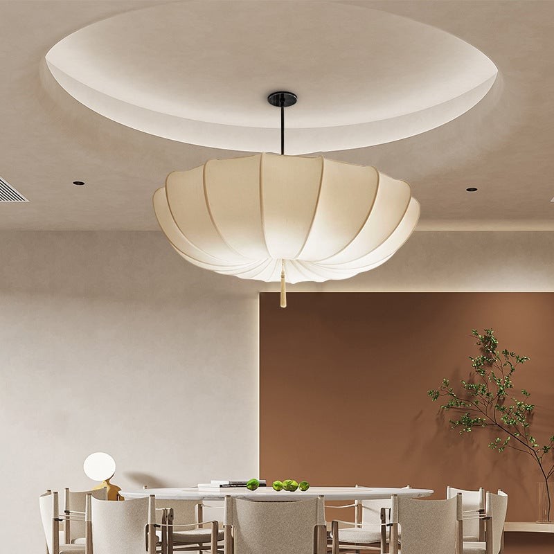 Traditional Round Fabric Shade Pendant Lamp - Elegant Fixture for Living Room K1281