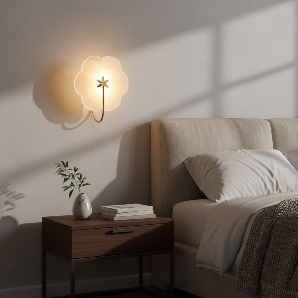 Albi Alabaster Wall Lamp - Carved floral Outlines are Suitable for Living Rooms or Bedrooms K1675