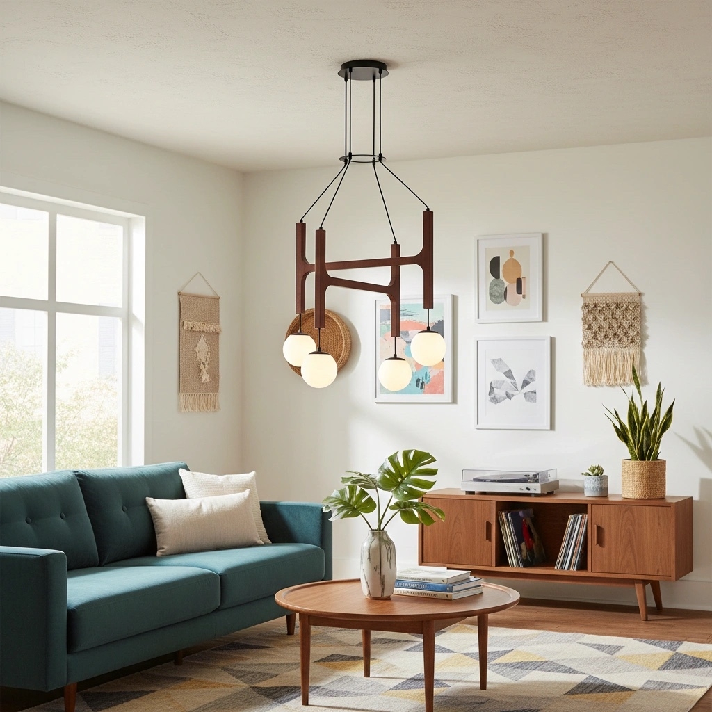 Auralith Wood Chandelier Multi Arm Fixture - Modern Natural Lighting for Living and Dining K2324