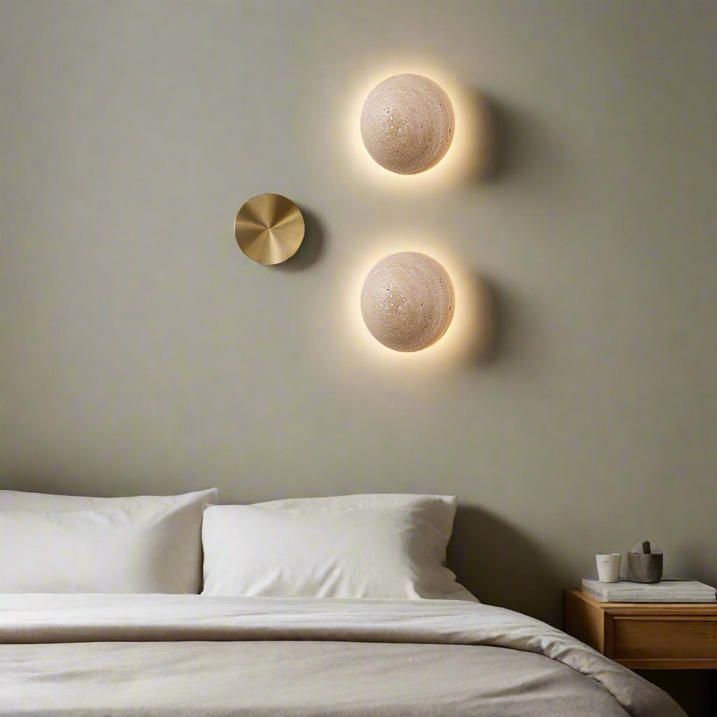 Amber Loft Travertine Round Sconce Wall Light D885