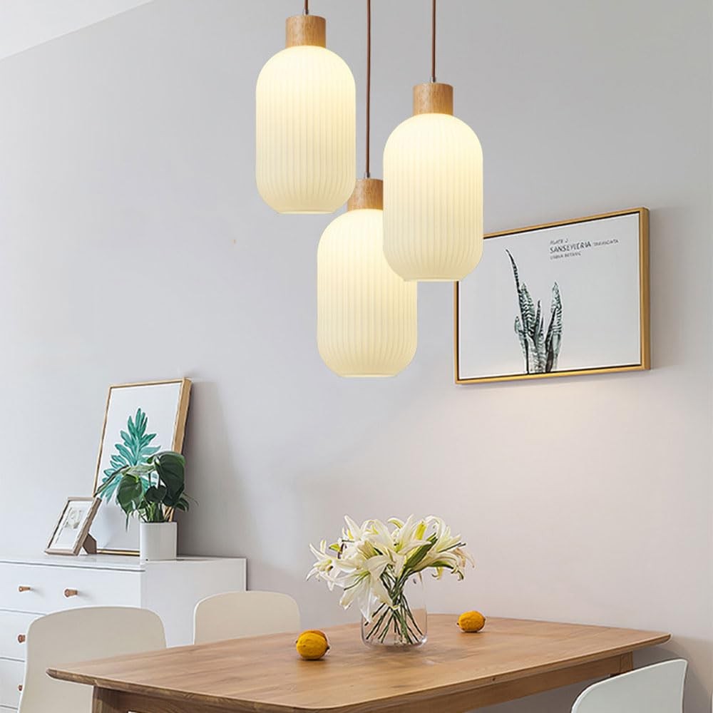 Nordic White Lantern-Like Glass Pendant Lamp K546