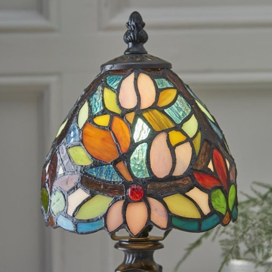 Calyra Vintage Floral Stained Glass Table Lamp - Art Deco Tiffany Style Accent Light for Bedside and Living Room K1859