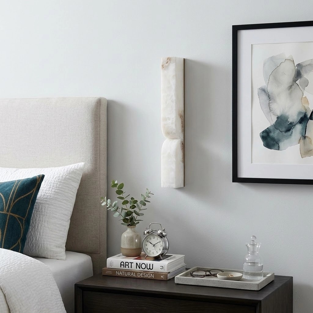 Albesque Curved Wall Lamp - Modern Alabaster Wall Lamp for Bedrooms and Living Rooms K2321